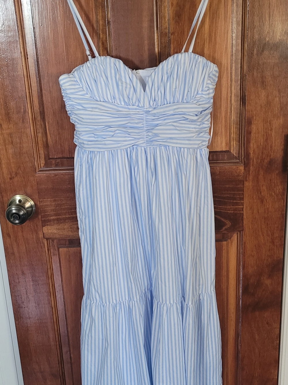 English Factory Light Blue and White Striped Dress with Spaghetti Straps